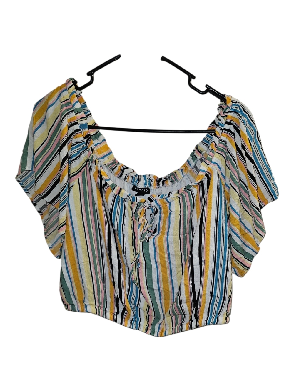 Torrid Multi-Color Striped Crop Top Boho Tie Front Size 1